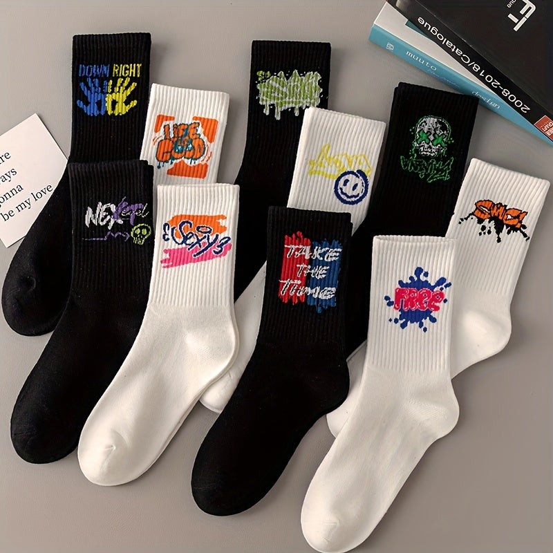 3/6/8/10/12 paires de chaussettes mi-longues avec graffitis et peinture au pistolet pour une mode, un confort et une durabilité personnalisés