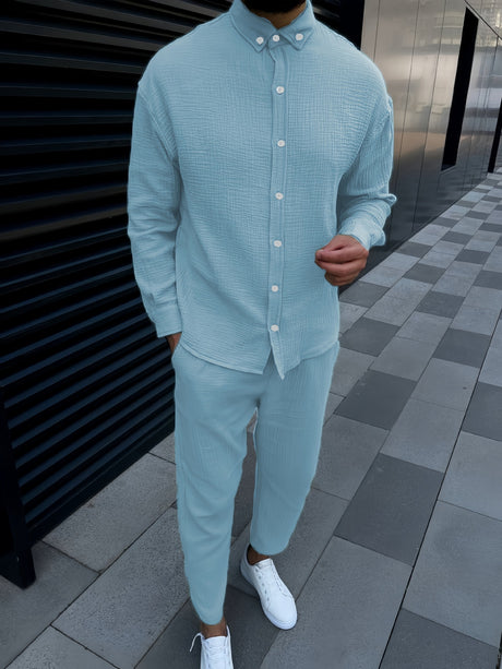 European And American Autumn Men's Wrinkle Bubble Casual Suit Long Sleeve Tooling Trousers - Lootquake