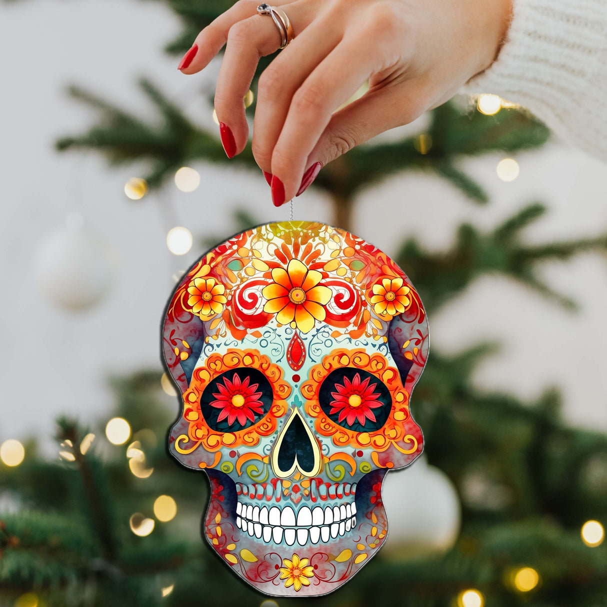 Sugar Skulls Decorative Wooden Ornaments of 3 by G. Debrekht - Halloween Decor - 8091071-S3