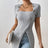 Ladies' Versatile Solid Color Elegant Style Square Neck Button Detail Wrapped Edge Slit Long T-shirt Top - Lootquake