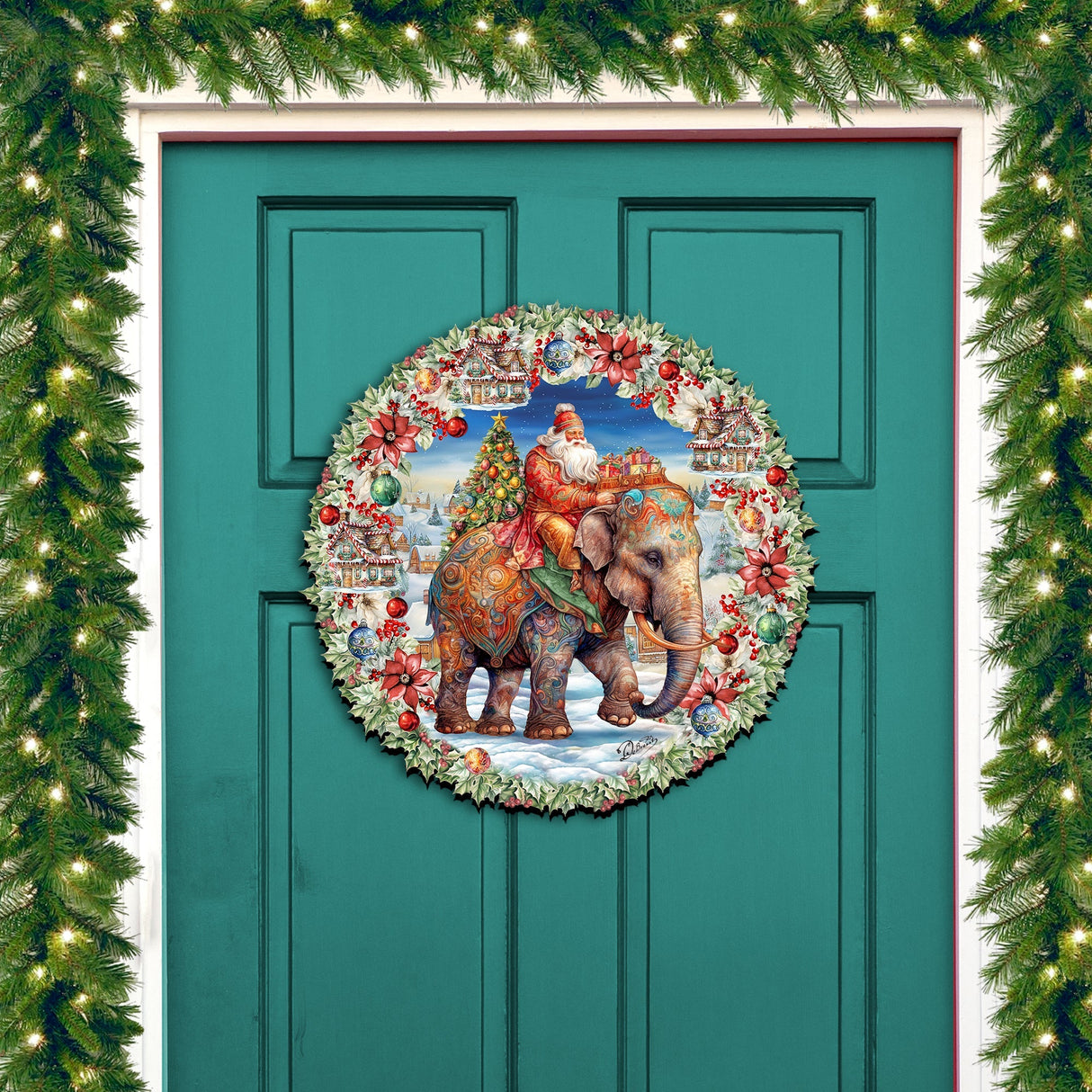 Decoración navideña para puerta con Papá Noel y elefante de G. Debrekht - Decoración navideña - 8611043H