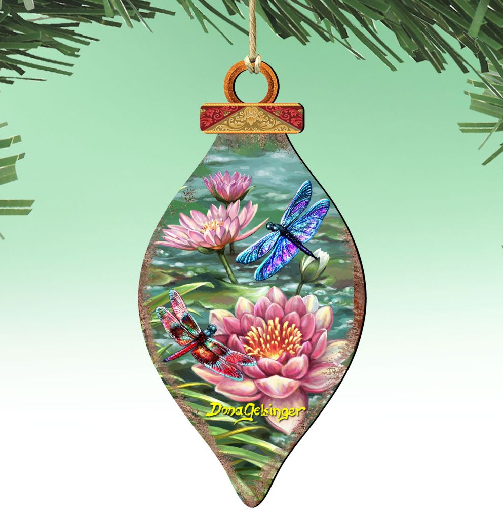 Dragonflies and Water Lilies Wooden Ornaments by Gelsinger - Wildlife Holiday Decor - 8041165-DG
