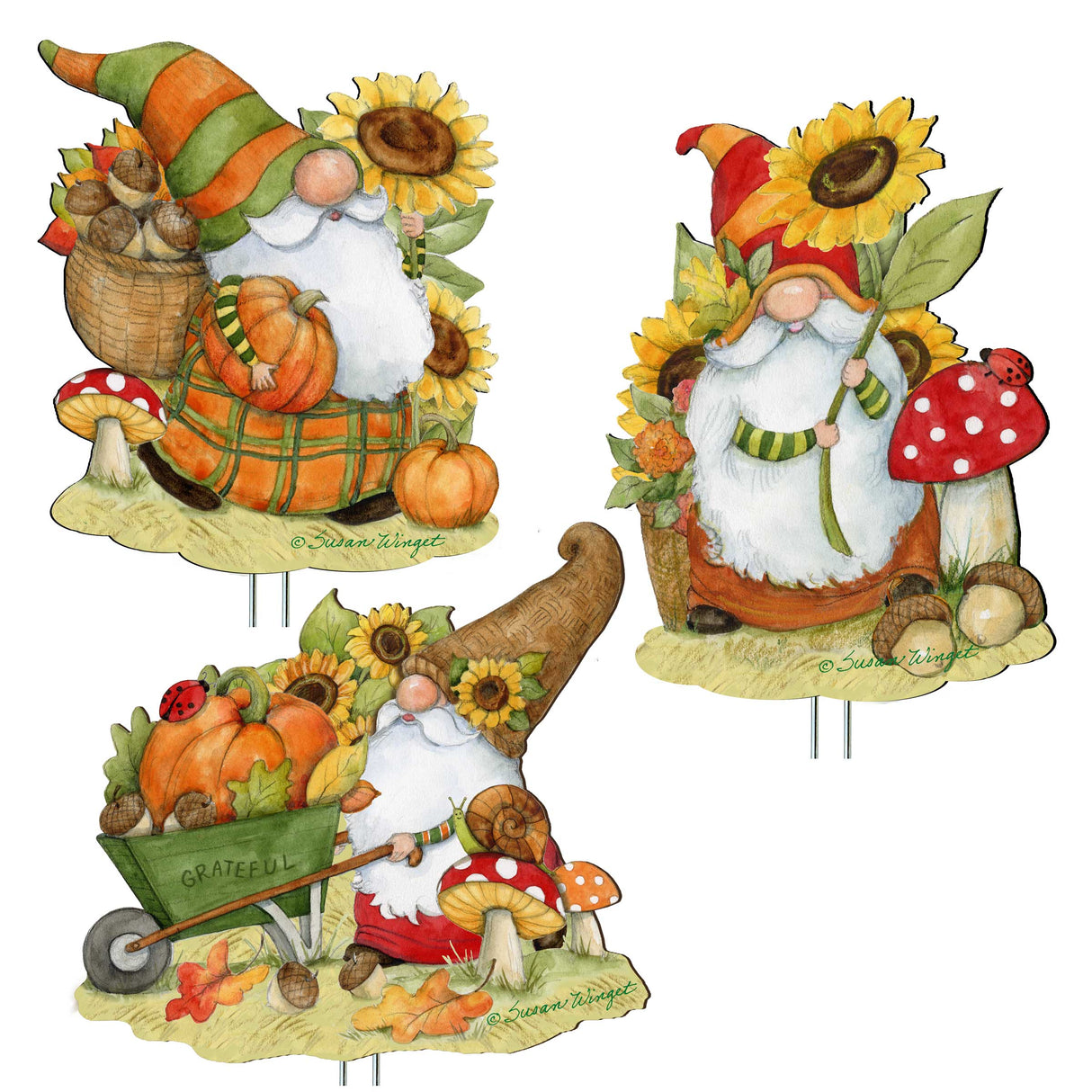 Fall Gnome Outdoor Garden Decor Set of 3 by Susan Winget - Thanksgiving Decor - 8471250M-S3-SW