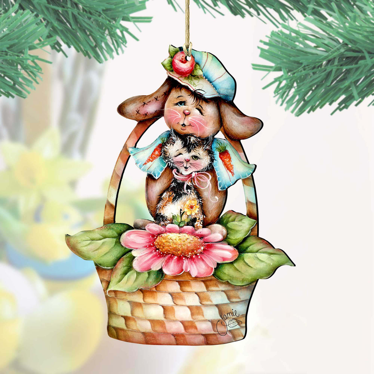 Flower Basket Friends! Wooden Ornaments by Jamie Mills-Price - Easter Spring Decor - 8457607