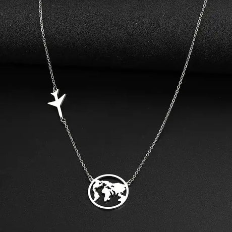 Stainless Steel Necklaces Airplane Globe Map Traveler Pendants Fashion - Lootquake