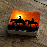 Cowboy Sunset Ride Wooden Cork Coasters Gift Set of 4 by Nature Wonders - Nature Wildlife Decor  - 95230C-S4