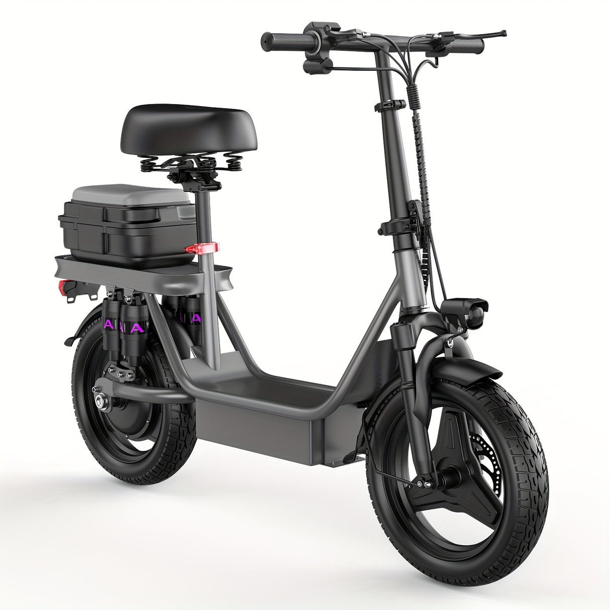 Trottinette électrique pour adultes, avec siège, moteur 740 W, autonomie jusqu'à 32 km/h, batterie 48 V 56,4 V 15 Ah, pneu 14 pouces, avec boîte arrière.
