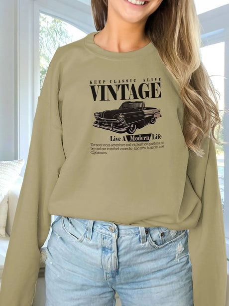 Women's Fashionable Solid Color Printed Long Sleeved Sweatshirt - Lootquake