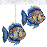 Coastal Decorations - Sapphire Sea Fish Wooden Ornaments by G. Debrekht Coastal Holiday Decor - 8688307