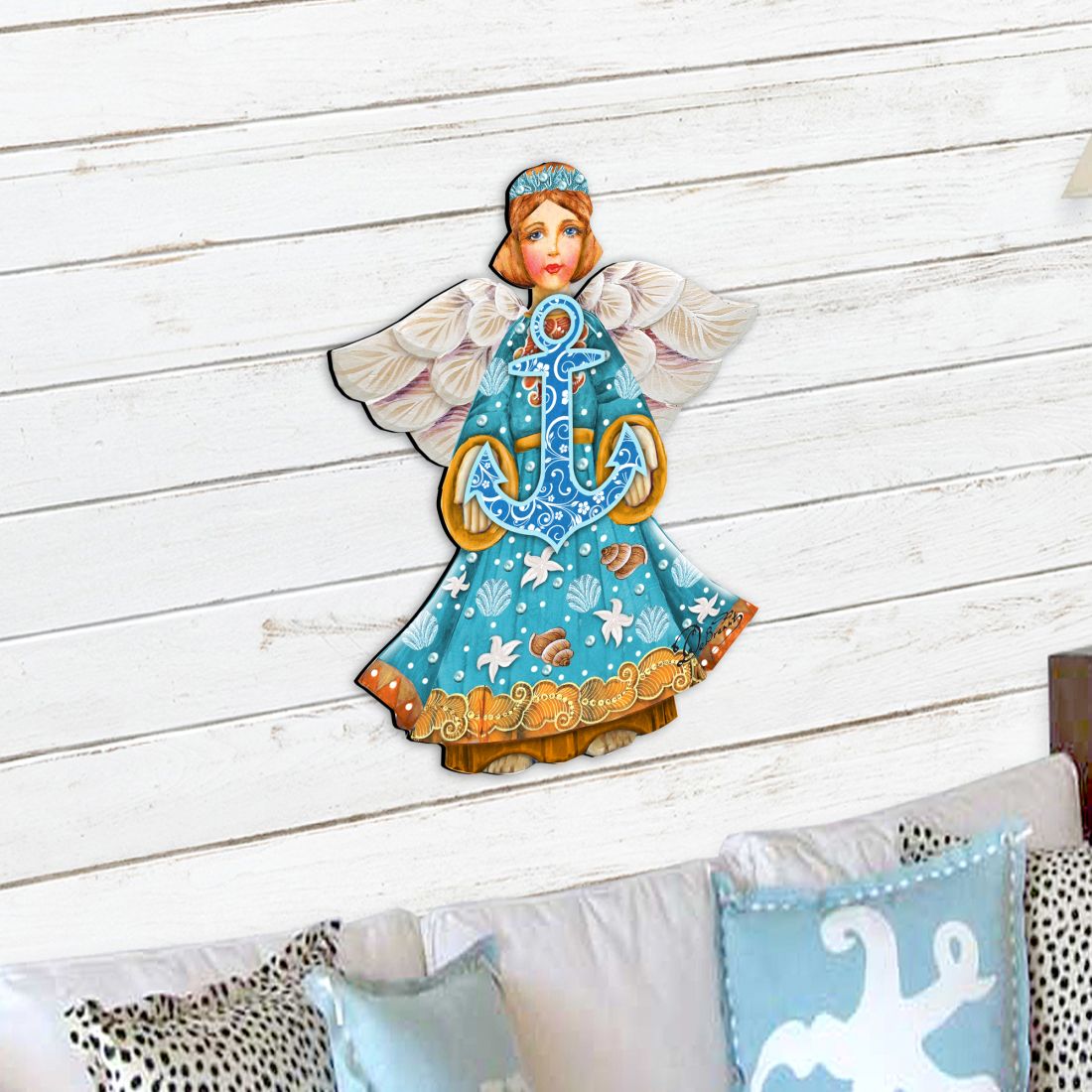 Coastal Angel with Anchor Door Decor by G. DeBrekht - Coastal Holiday Decor - 8152724-2H