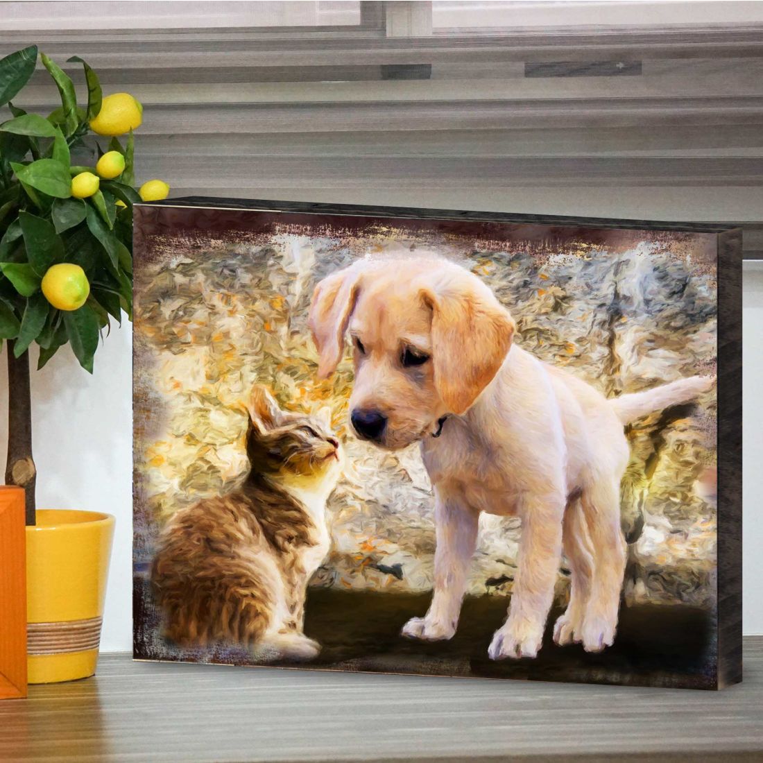Arte de pared de madera Allene Dog &amp; Cat Art de Nature Wonders - Decoración para perros y gatos - 95340B
