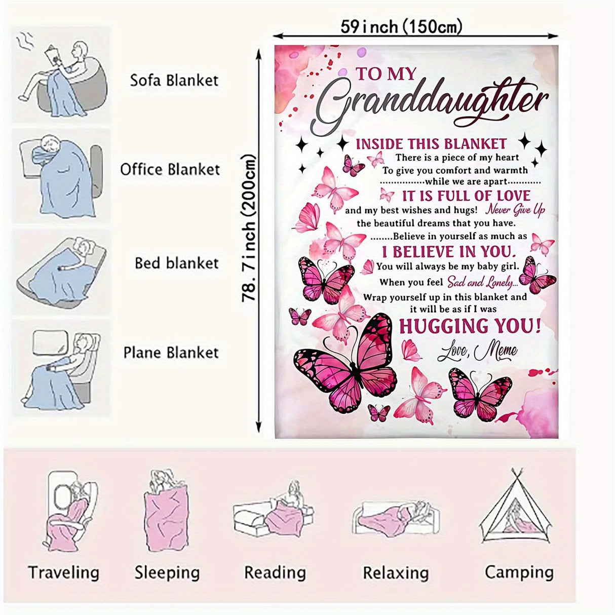 Manta de franela suave y acogedora, con estampado de mariposas: ¡un regalo navideño perfecto para la nieta de parte de la abuela!