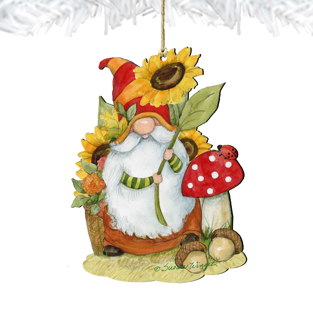 Fall Decoration Harvest Gnome Sunflower Gnome Handmade Gift Autumn Adornment Wooden Ornament by Susan Winget - 8471206-SW