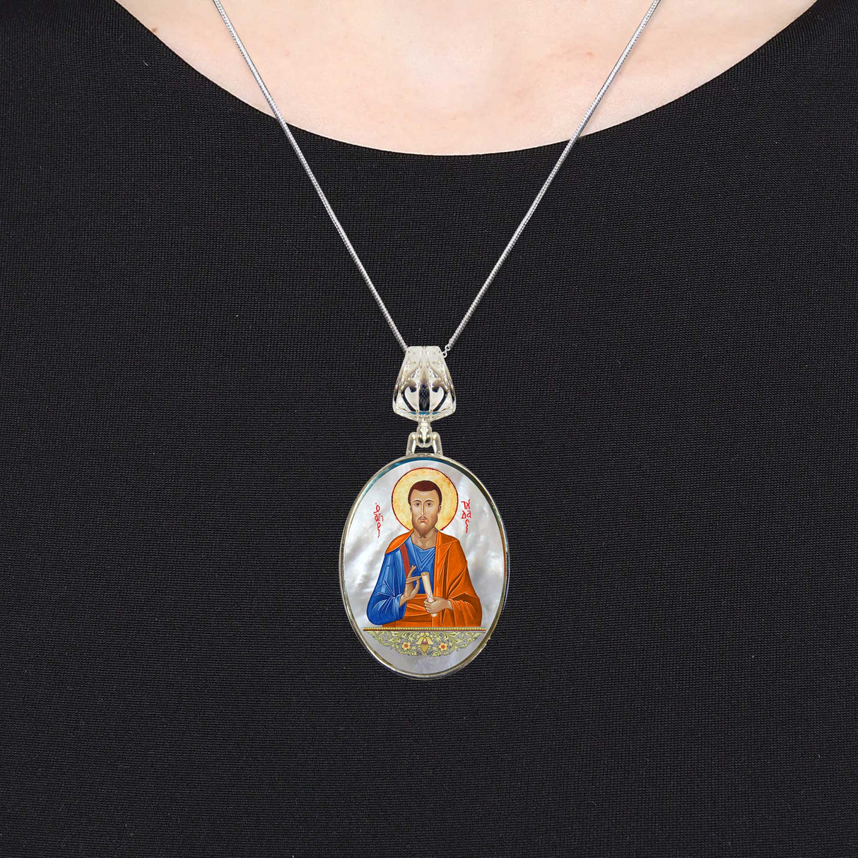 Saint Jude Silver Plated Mother of Pearl Necklace Jewelry - 43036