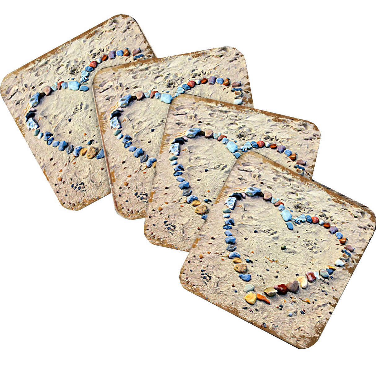 Juego de 4 posavasos de corcho de madera con diseño costero de Heart Beach Art de Nature Wonders - Decoración costera con vida marina - 95254C-S4