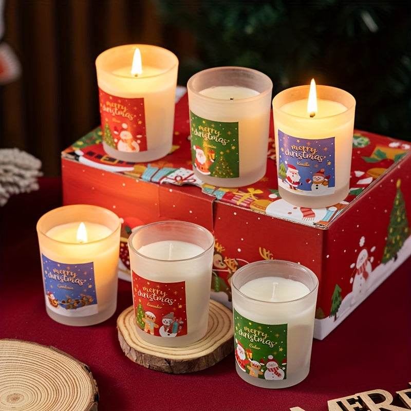 Coffret cadeau de bougies parfumées de Noël - 65 ml x 6 pièces, parfums rose, vanille, lavande et jasmin - Parfait pour la décoration des fêtes, les réunions de famille, les accessoires photo et les cadeaux de grand-mère