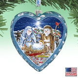 Adorno navideño de cristal con forma de corazón de la Natividad de Snow Family, edición limitada, de D. Gelsinger - Decoración navideña - 738-102-DG