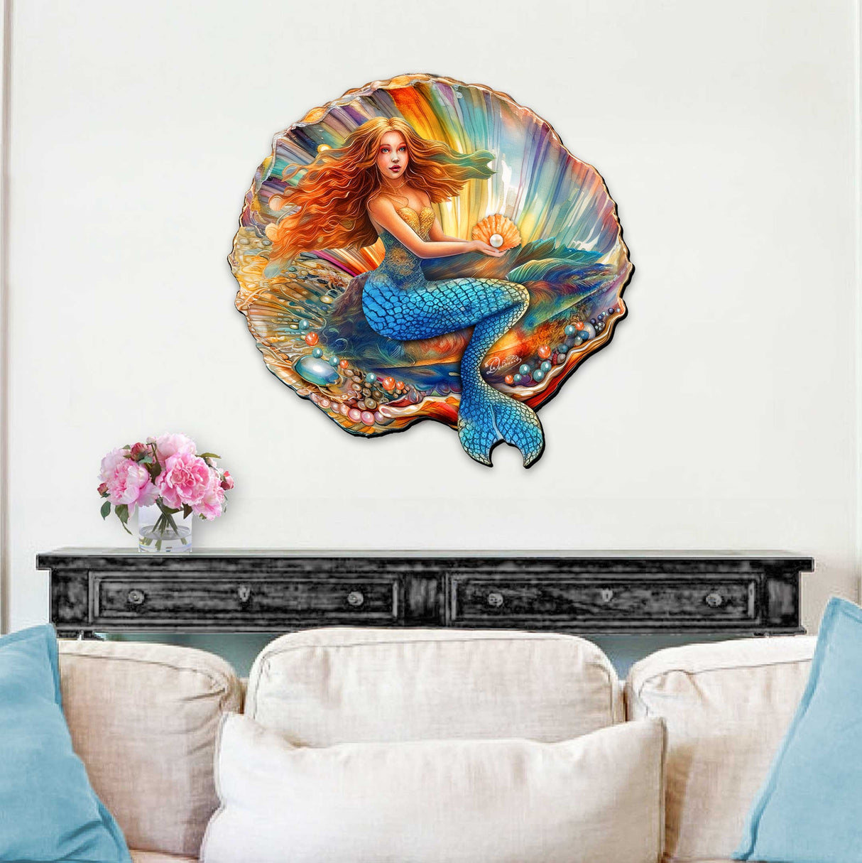 Mermaid in the Shell Holiday Door Decor by G. Debrekht - Coastal Holiday Decor - 8688200H