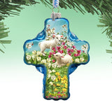 Sheep and Flowers Glass Ornament by D. Gelsinger - Nativity Holiday Decor - 758-020-DG
