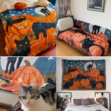 1 couverture d'Halloween à franges, 100 % coton, légère, idéale pour un canapé, un lit ou une chaise.