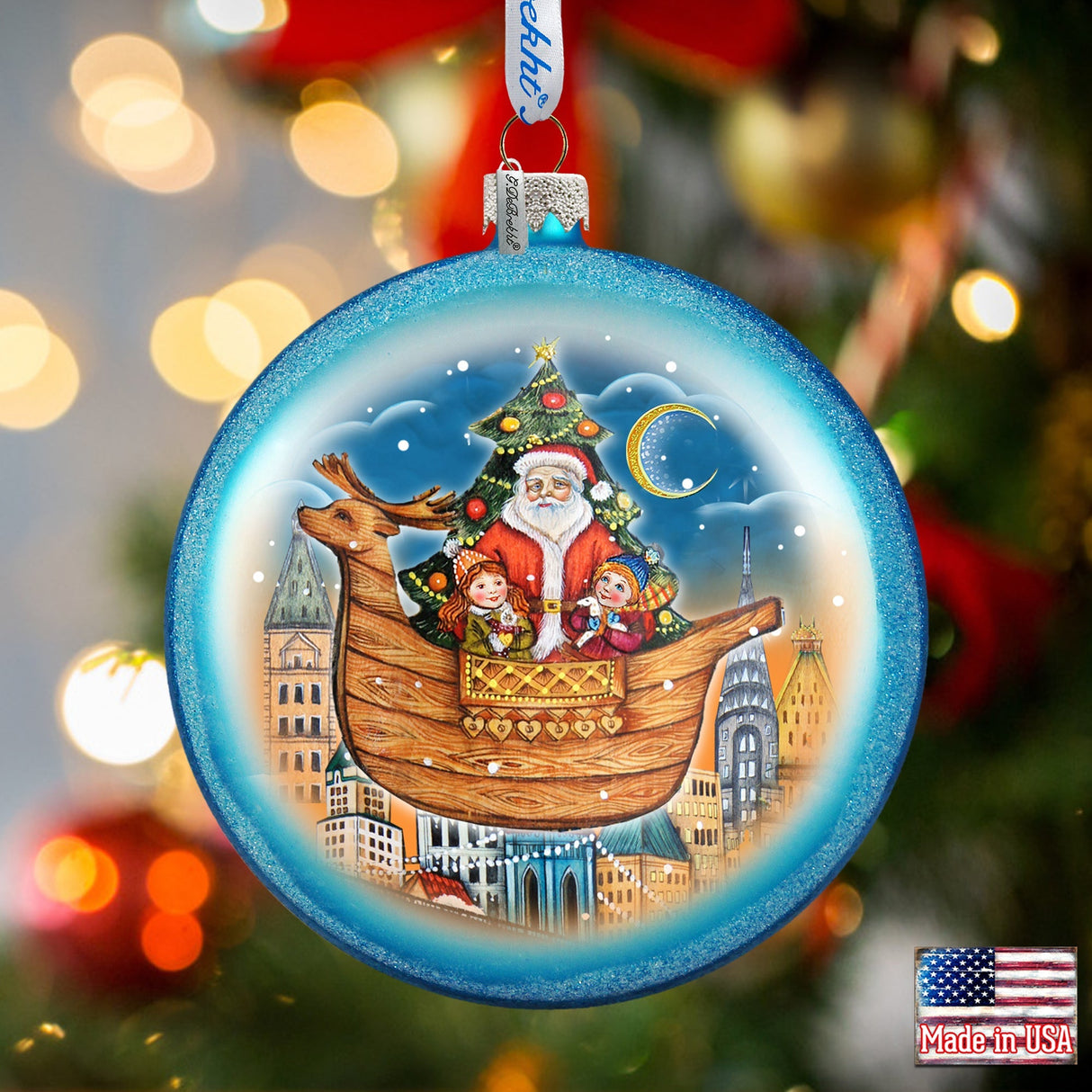 Christmas Arrival Glass Ornament by G. DeBrekht - Christmas Santa Snowman Decor - 744-032B