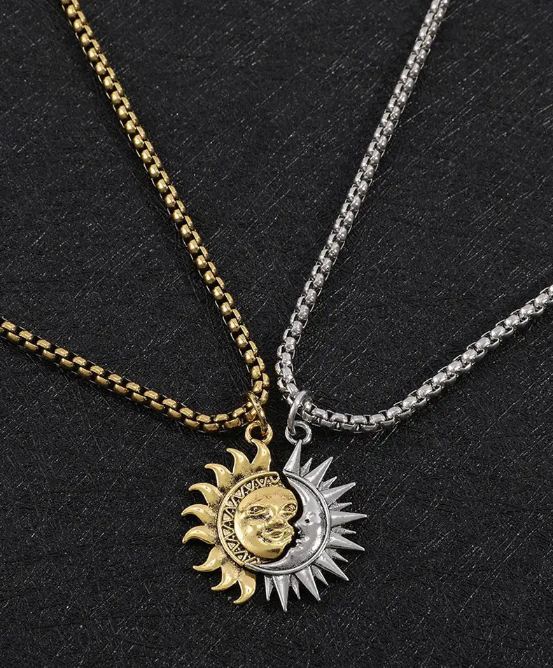 Sun And Moon Asymmetric Accessories Men's Titanium Steel Couple's High Sense Necklace - Lootquake