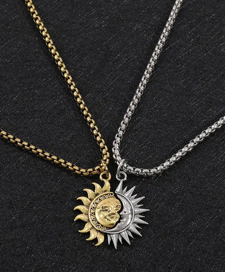 Sun And Moon Asymmetric Accessories Men's Titanium Steel Couple's High Sense Necklace - Lootquake