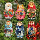 Nested Dolls Decorative Wooden Clip-on Ornaments Set of 6 by G. Debrekht - Christmas Decor - 8090130C-S6