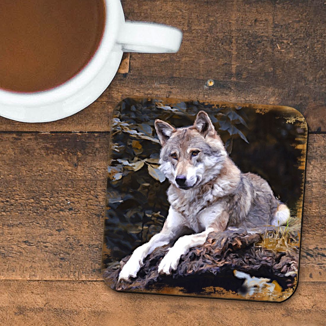 Wolf Wooden Cork Coasters Gift Set of 4 by Nature Wonders - Nature Wildlife Decor  - 95287C-S4