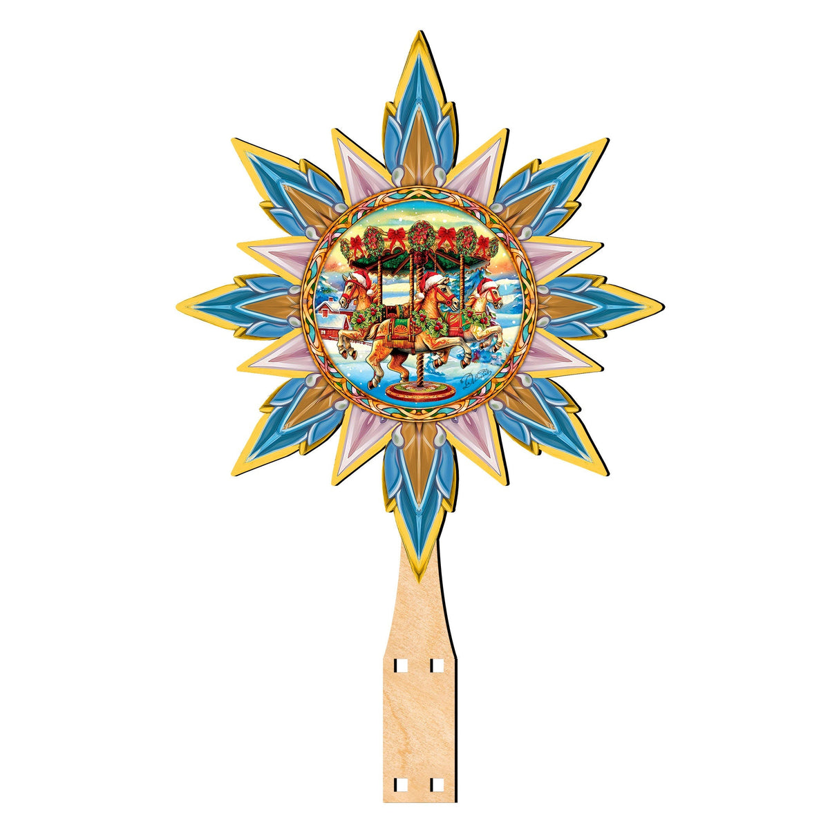 Christmas Carousel Star Tree Topper Wooden Decor by G. Debrekht - Carousel Holiday Decor - 89506