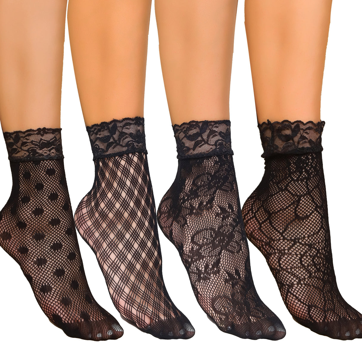 4 pares de calcetines de malla de encaje, calcetines invisibles ultrafinos y calados, medias y calcetas para mujer