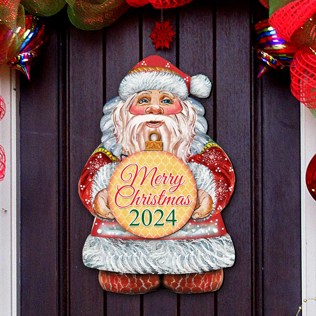 Colgante de puerta navideño de Papá Noel con fecha de 2024 de G. Debrekht - Decoración navideña de Papá Noel y muñeco de nieve - 8117810H-MC-D24