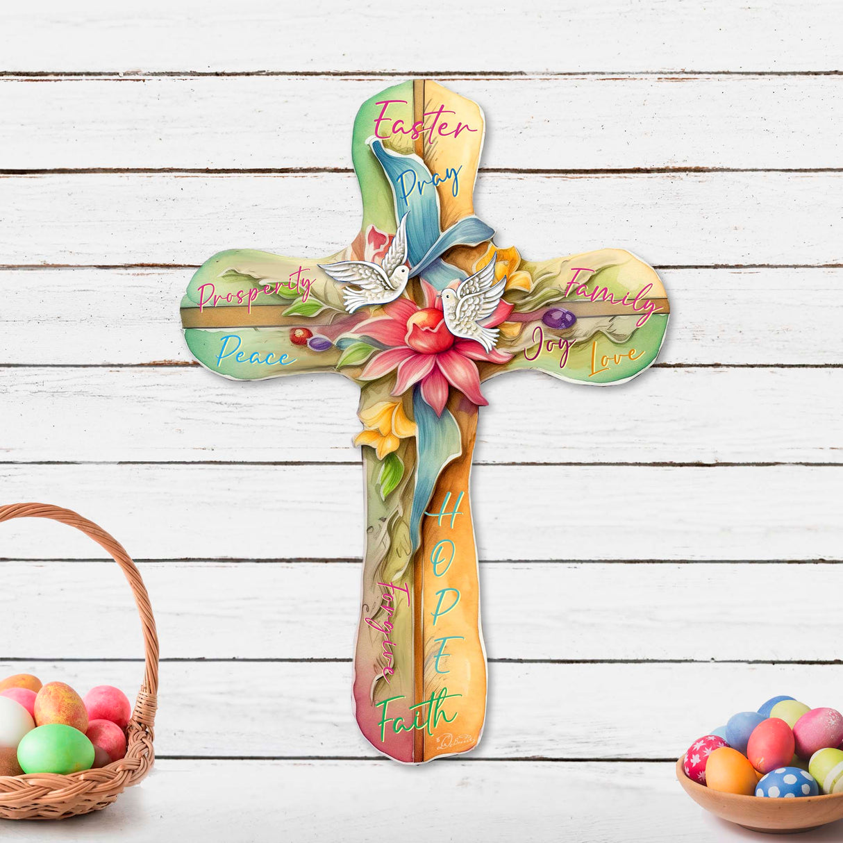 Easter Cross with Doves Holiday Door Decor by G. Debrekht - Easter Spring Decor - 8688167H