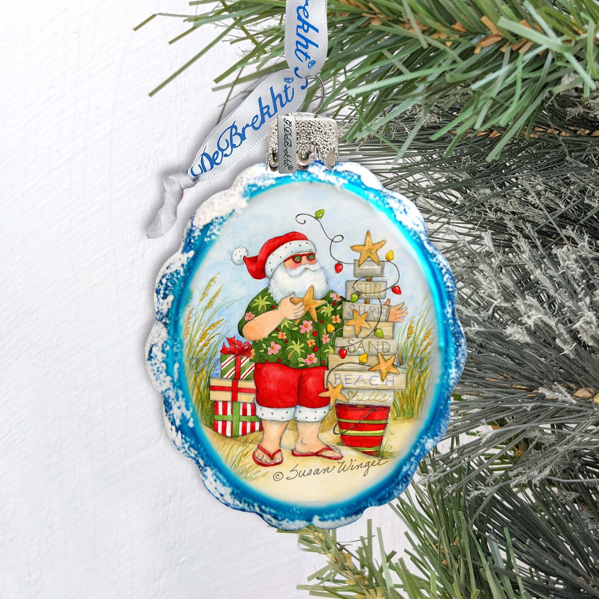 Santa with Christmas Tree Mercury Glass Ornaments by Susan Winget - Christmas Decor - 776039-SW