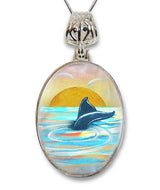 Whale Tale Silver Plated Mother of Pearl Jewelry Pendant Necklace Coastal - 44052