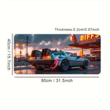 Ultra-Sleek Silvery Sports Car Design Large Gaming Mouse Pad - Extended, Thick, Non-Slip Rubber Desk Mat With Precision Stitched Edges - Washable & Durable