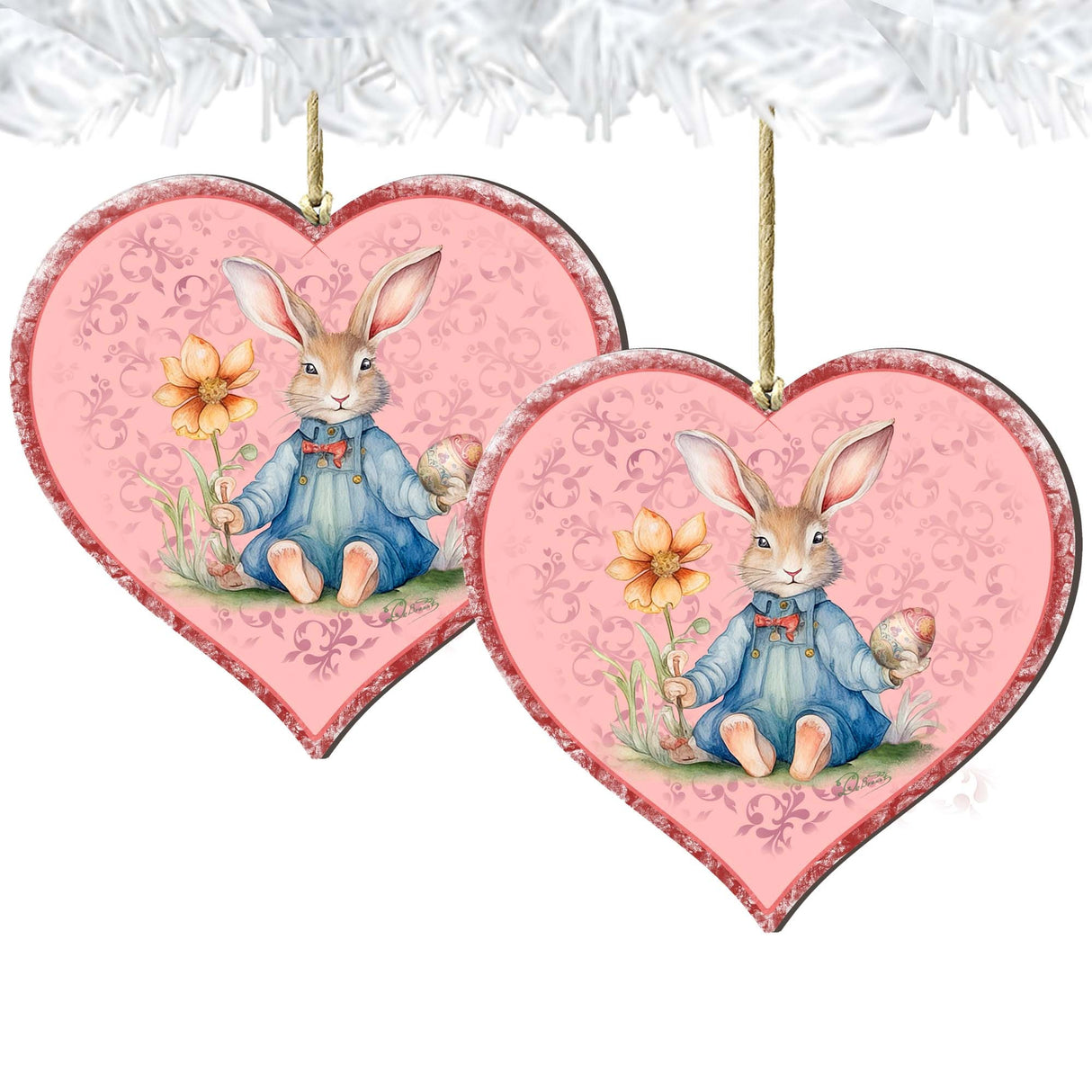 Easter Bunny Heart Wooden Ornaments by G. DeBrekht Easter Spring Decor - 8652780