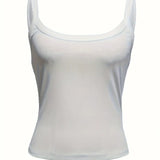 Women's Solid Color Ribbed Knitted Tight Fitting Basic Versatile Camisole Top - Lootquake