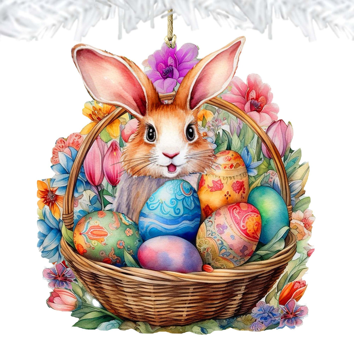 Bunny in a Basket Wooden Ornaments by G. DeBrekht Easter Spring Decor - 8652764