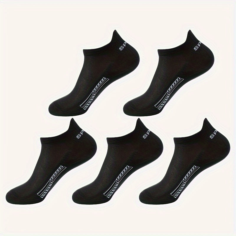5 pares de calcetines tobilleros lisos para hombre, cómodos, transpirables, suaves y absorbentes del sudor, ideales para exteriores.