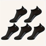 5 pares de calcetines tobilleros lisos para hombre, cómodos, transpirables, suaves y absorbentes del sudor, ideales para exteriores.