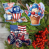 American Farmhouse Decorative Wooden Ornaments Set of 3 by G. Debrekht - Patriotic Decor - 8091001-S3