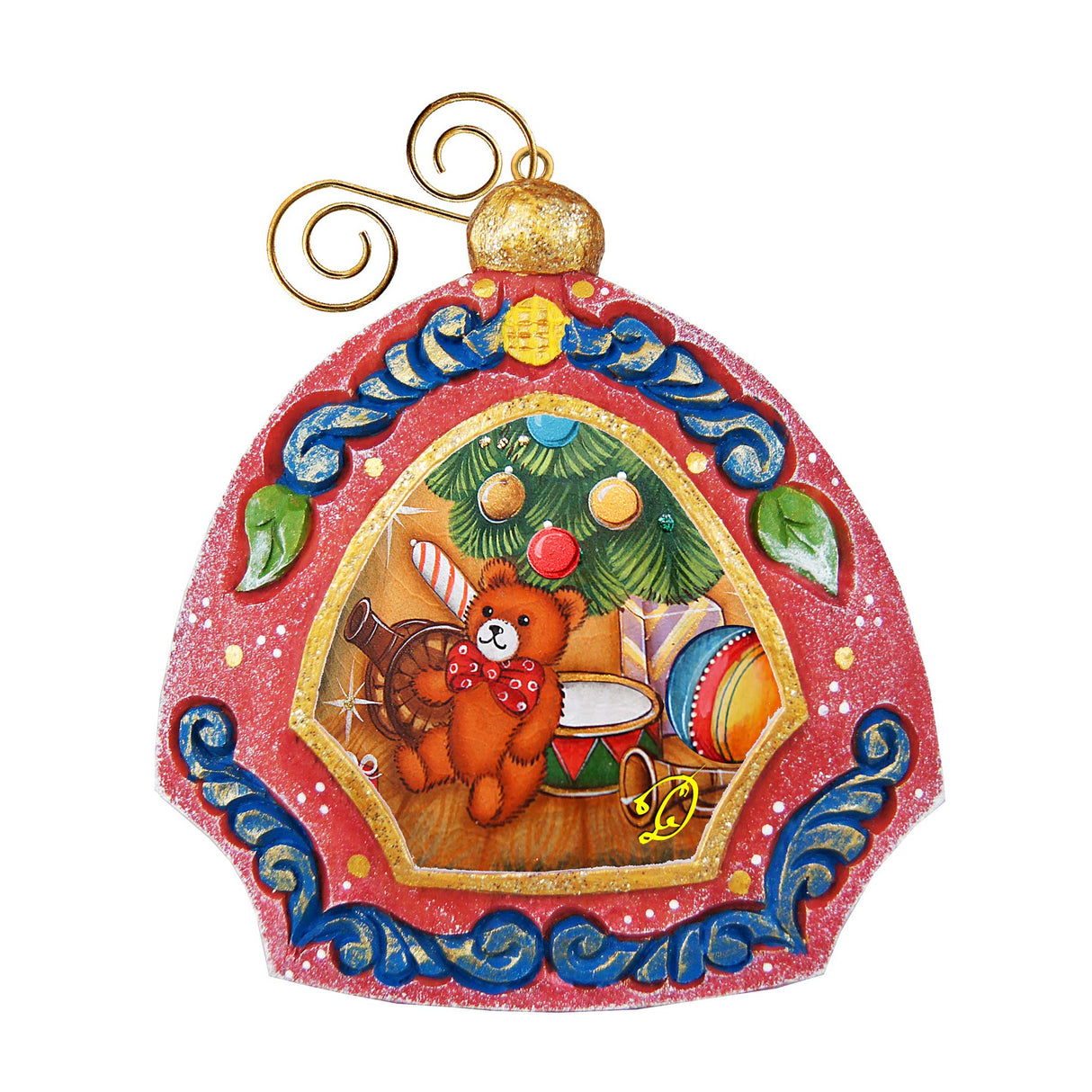 Adorno navideño con medallón de osito de peluche, esculpido y pintado a mano, de G. DeBrekht - Decoración navideña - 6102842
