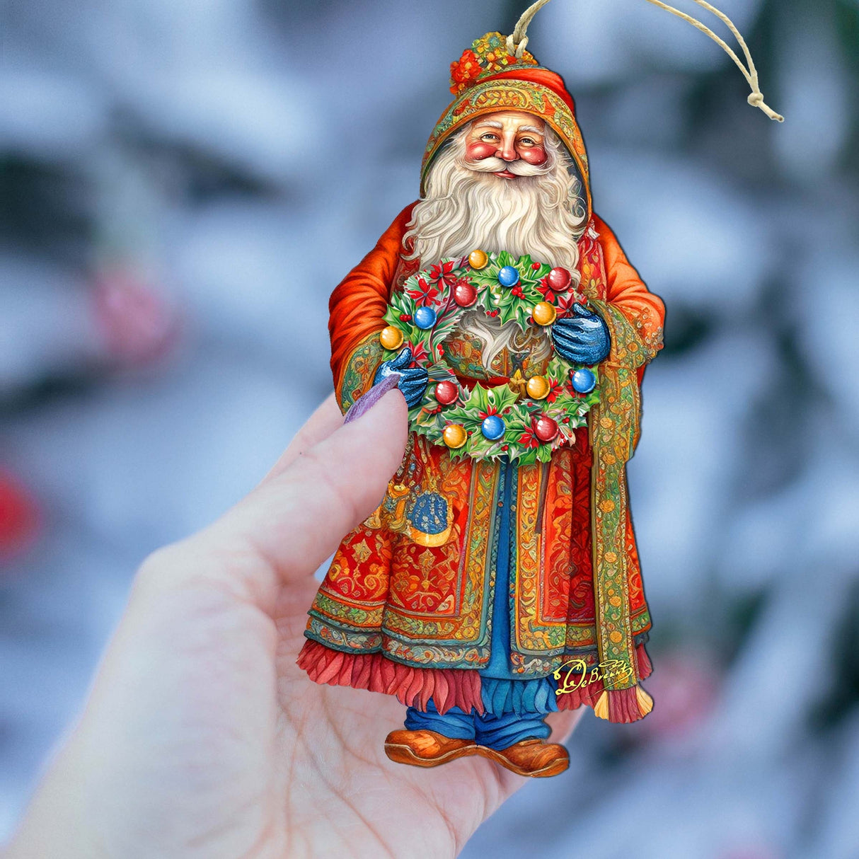 Adornos de madera de la Corona de la Alegría de Papá Noel de G. Debrekht - Decoración navideña de Papá Noel y muñeco de nieve - 8691402