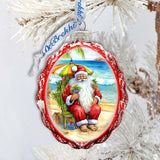 Nautical Christmas Decor - Santa on the Beach Keepsake Glass Ornaments by G. Debrekht - Christmas Decor - 777413