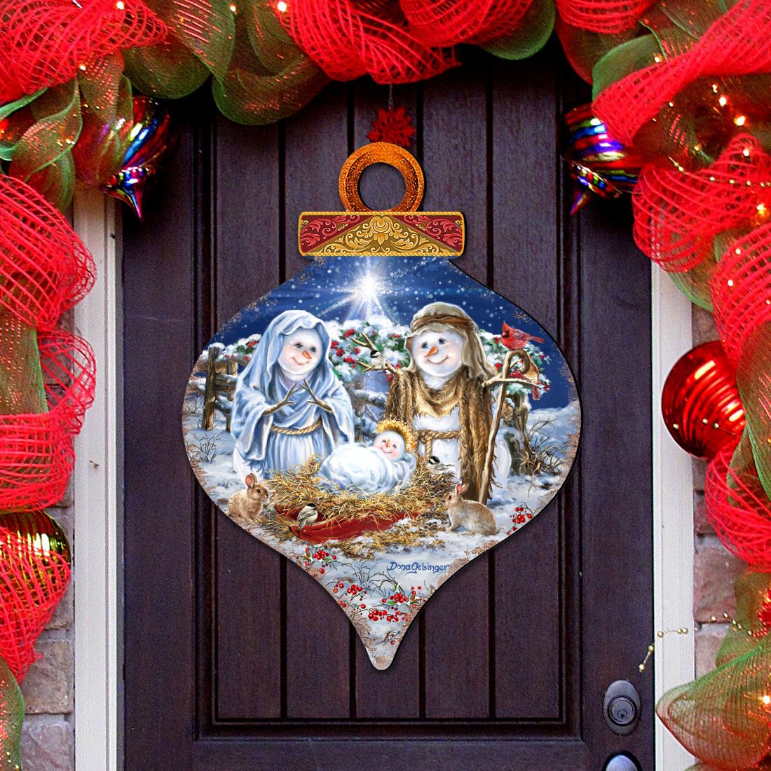 Decoración navideña para puerta de la Natividad de la Familia de Nieve de D. Gelsinger - Decoración navideña de Papá Noel y muñeco de nieve - 8031153H-DG