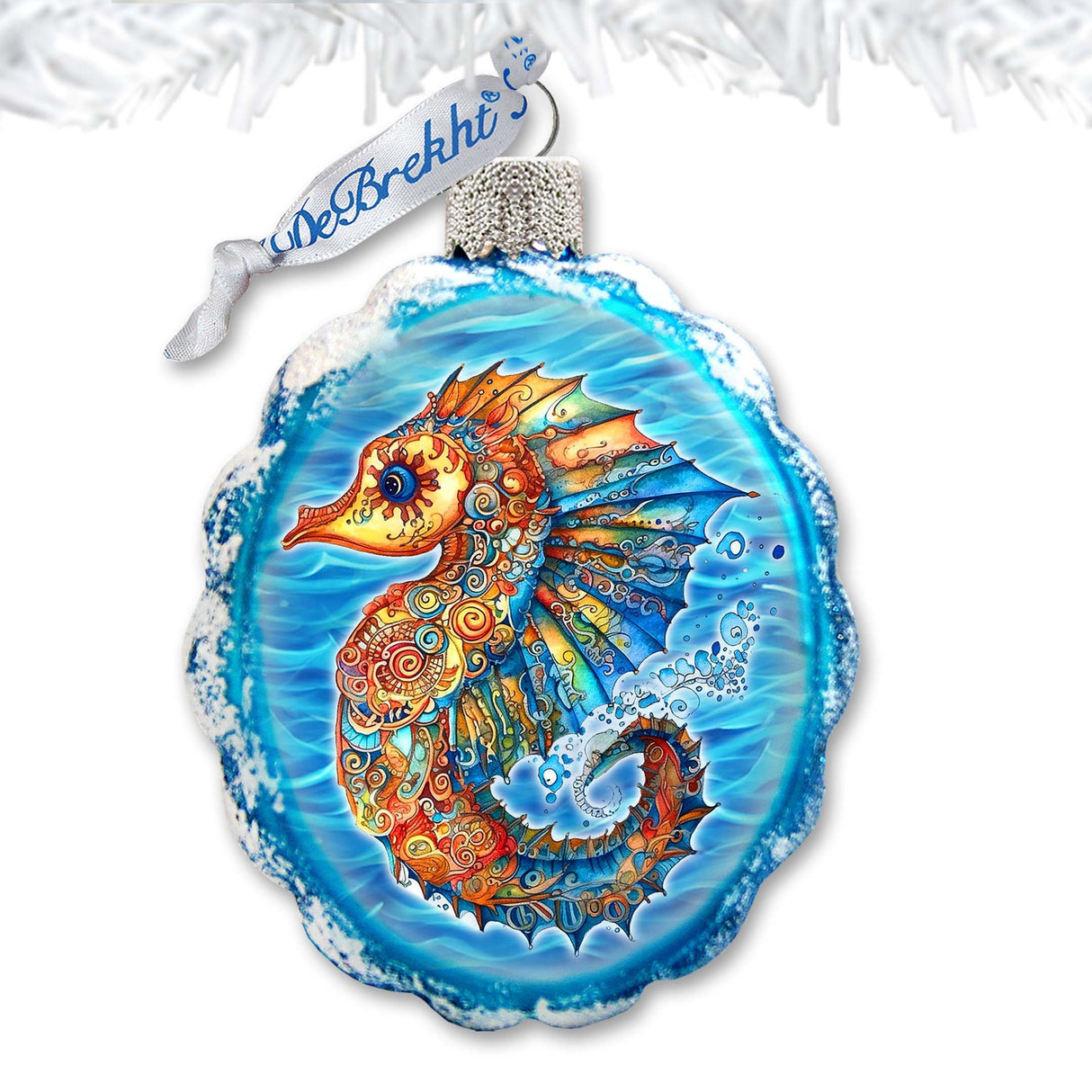 Nautical Christmas Ornaments - Rainbow Seahorse Keepsake Glass Ornaments by G. Debrekht - Christmas Decor - 777411