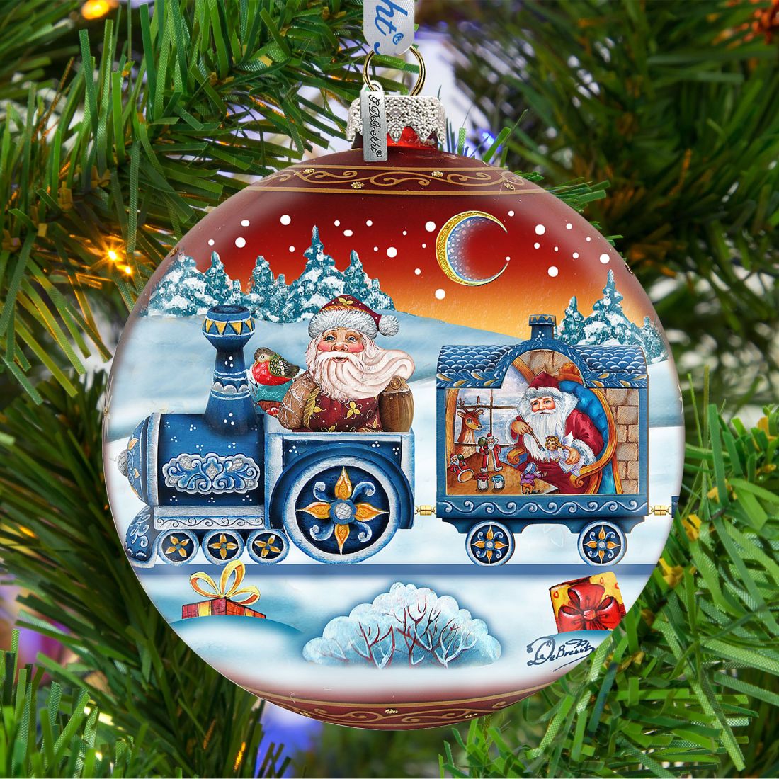 Express Train Ball Red Glass Ornament Limited Edition by G. DeBrekht - Christmas Santa Snowman Decor - 73873R