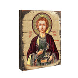 Icono sagrado ortodoxo religioso de madera bañado en oro de San Pantaleón - Decoración inspiradora - 85023