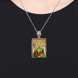 Collar de San Patricio bañado en plata, joyería religiosa, cabujón de madera bañado en oro - Icono sagrado celta - Decoración celta - 43060R